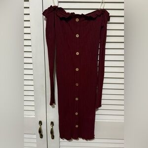Rue21 Knit Ribbed Burgundy Off-Shoulder Long Sleeve Bodycon Dress Womens M ¡NWT¡